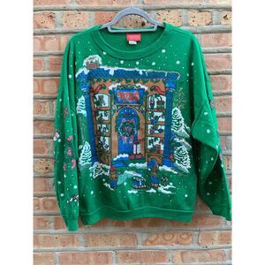 Vintage 90s Ugly Christmas Women Sweatshirt Large Christmas Tree Holiday Sweater